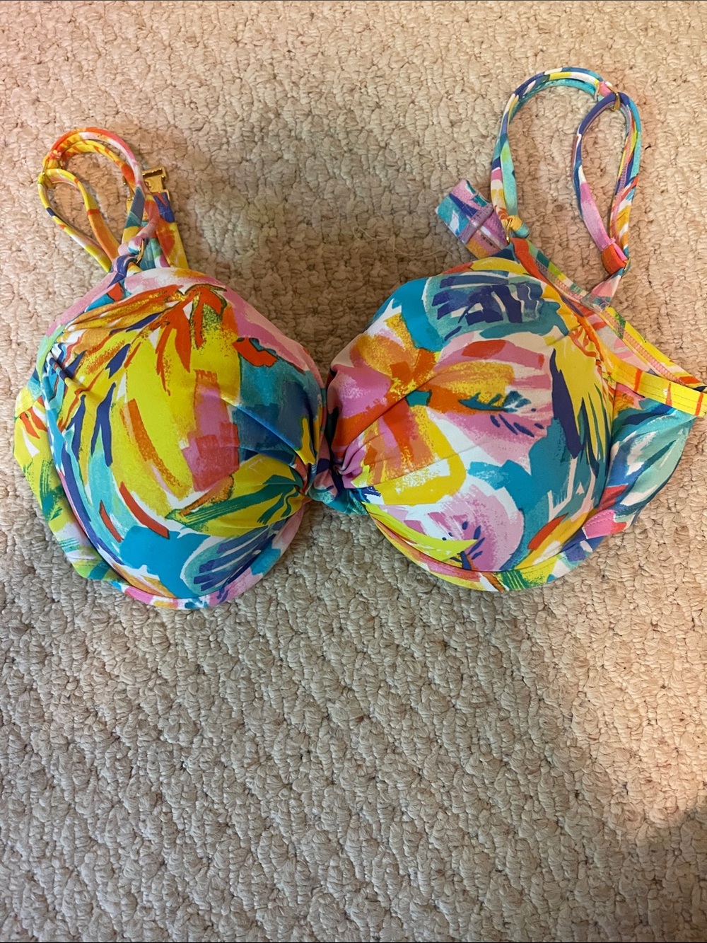Bleu Rod Beattie Multicolor Abstract Print Bikini Top - Teal, Yellow, Pink